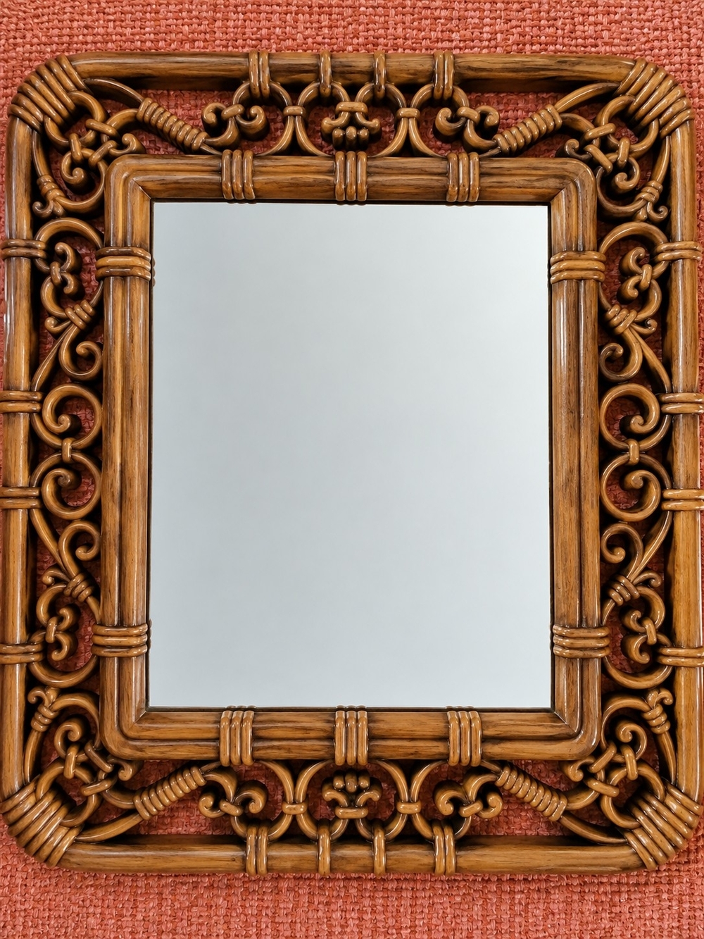 Vintage 1970s Homco Faux Wicker & Bamboo Wall Mirror - Boho Chic